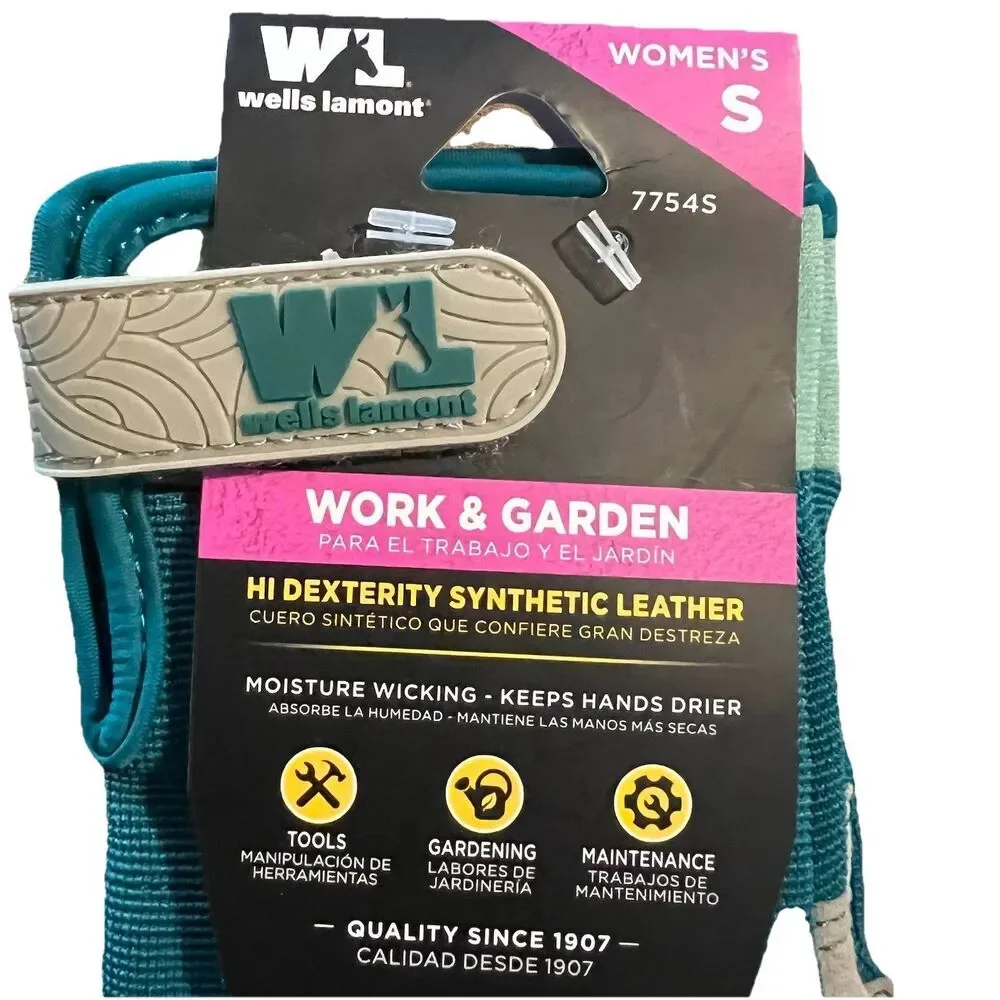 Wells Lamont Women Garden Glove Small Green Gray  Adjustable Wrist Moisture Wick